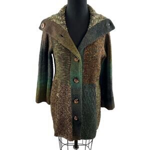 ANTHROPOLOGIE CURIO Brown Green Long Sleeve Button Down Cardigan Jacket Size M